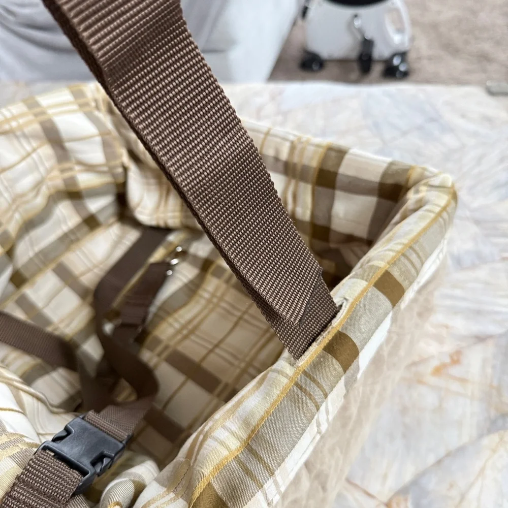 PetSafe Happy Ride Quilted Dog Booster‎ Seat Tan Plaid Fleece Small Pet Car Seat